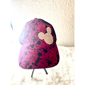 Disney Parks Mickey Mouse Hat Youth Girl Hat Black Pink Rhinestones Adjustable.
